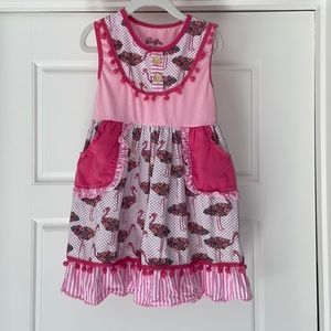 Ruffles By Tutu Lulu Girls Pink Flaming Dress Pom Poms 6 Child